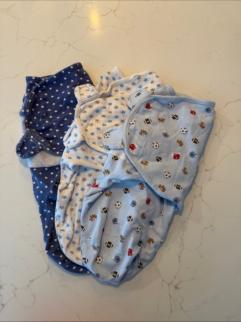 Soft Blue Star and Sports Baby Swaddle Set - Lightweight Kids Accessories